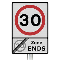 30mph '20mph Zone ENDS' Inc Symbol Sign Post-Mounted - Diagram 675A R2/RA2 (Face Only)