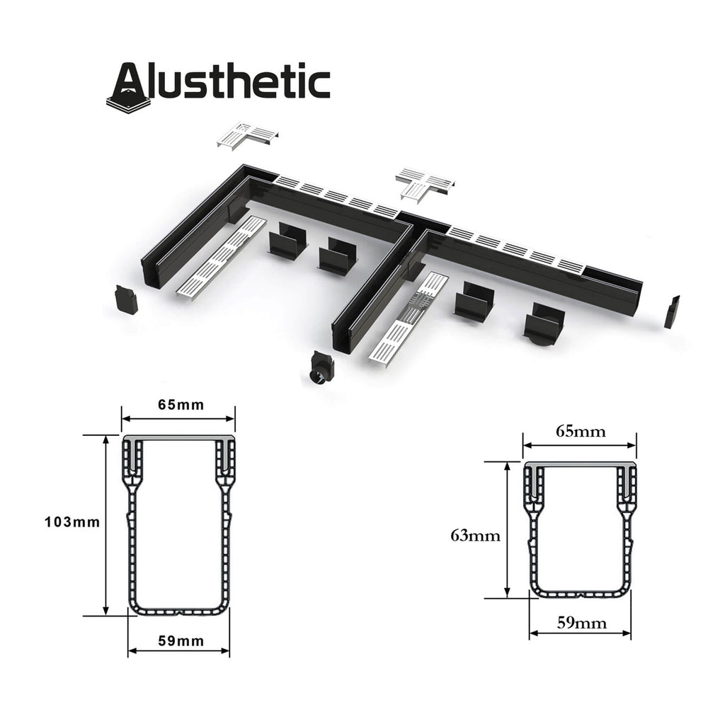 Alusthetic PVC Threshold Drain With Aluminium Grating 1 Metre Length
