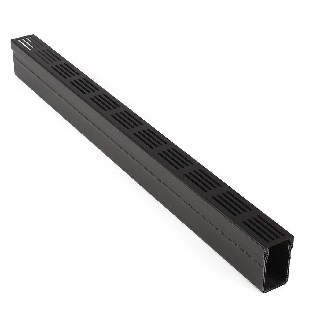 Alusthetic PVC Threshold Drain With Aluminium Grating 1 Metre Length (Black)