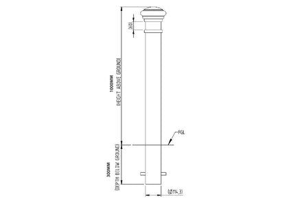 Autopa Manchester Ornamental Galvanised Steel Bollard 1000mm - GFC7000 (No Fixings)
