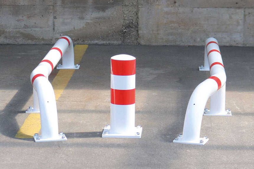 Black Bull HGV Parking Bollard Installed Between HGV Wheel Guides