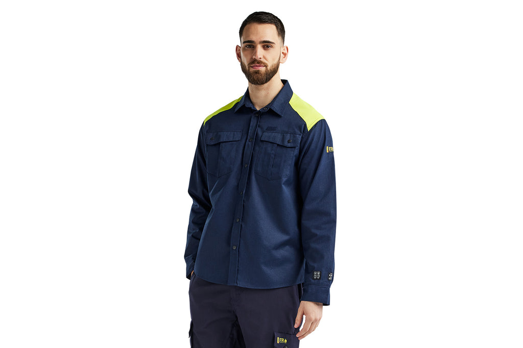 Blaklader 3238 Navy Blue/Hi-Vis Yellow Arc Flash & Fire Retardant Multinorm Shirt