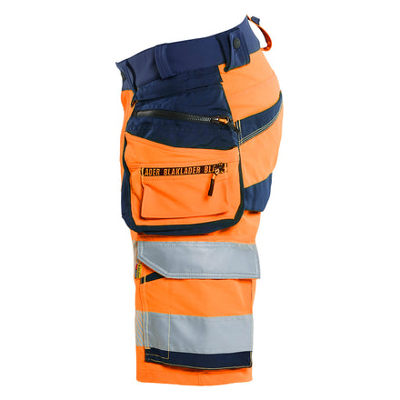 Blaklader 1120 Hi Vis Shorts 4 Way Stretch Hi Vis Orange Navy Blue Left