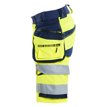 Blaklader 1120 Hi Vis Shorts 4 Way Stretch Hi Vis Yellow Navy Blue Left