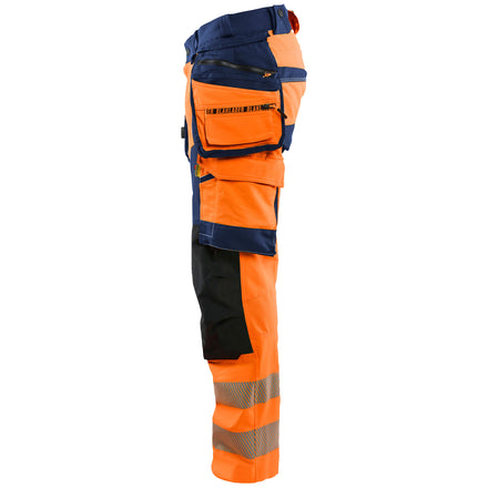 Blaklader 1122 Hi Vis Trousers 4 Way Stretch Hi Vis Orange Navy Blue Left