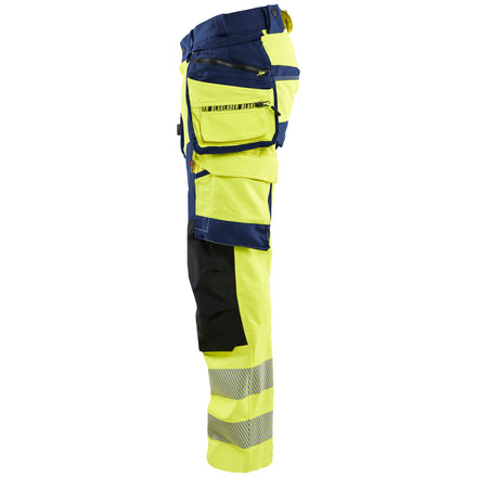 Blaklader 1122 Hi Vis Trousers 4 Way Stretch Hi Vis Yellow Navy Blue Left