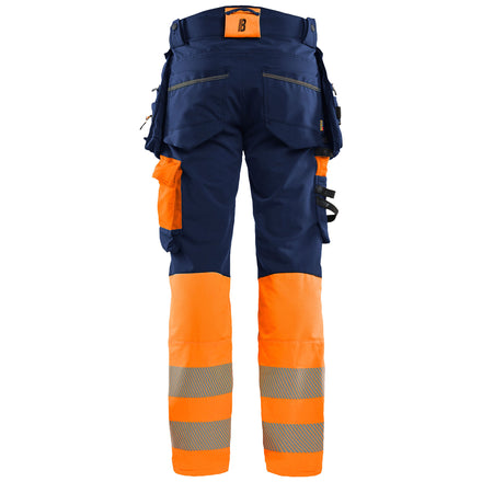 Blaklader 1125 Hi Vis Trousers 4 Way Stretch Navy Blue Hi Vis Orange Back