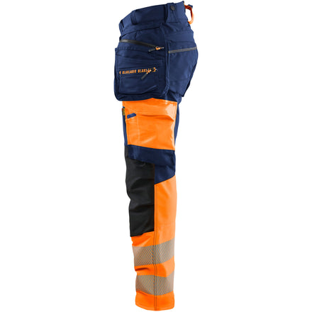 Blaklader 1125 Hi Vis Trousers 4 Way Stretch Navy Blue Hi Vis Orange Left