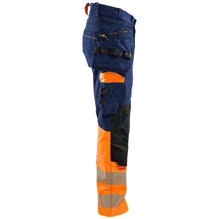 Blaklader 1125 Hi Vis Trousers 4 Way Stretch Navy Blue Hi Vis Orange Right