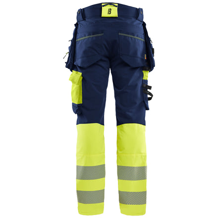 Blaklader 1125 Hi Vis Trousers 4 Way Stretch Navy Blue Hi Vis Yellow Back