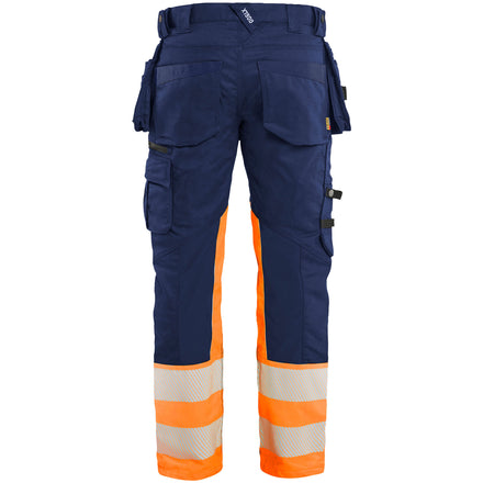 Blaklader 1130 Hi Vis Trousers Stretch Navy Blue Hi Vis Orange Back