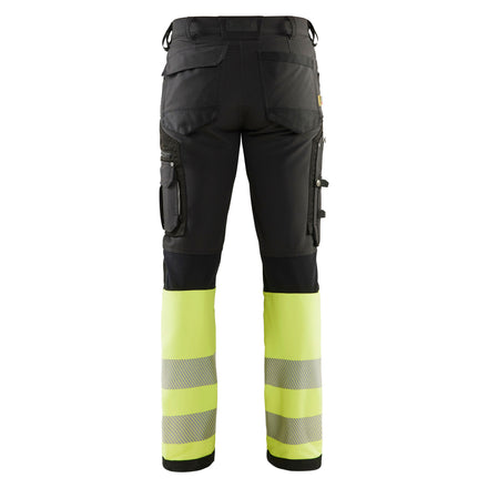 Blaklader 1193 Hi Vis Trousers 4 Way Stretch Without Nail Pockets Black Hi Vis Yellow Back