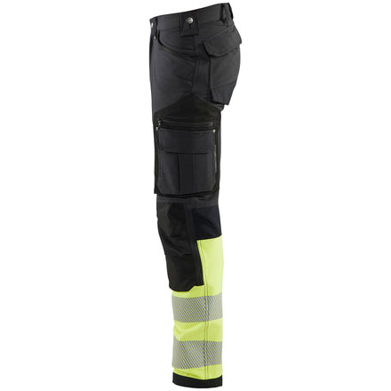 Blaklader 1193 Hi Vis Trousers 4 Way Stretch Without Nail Pockets Black Hi Vis Yellow Left