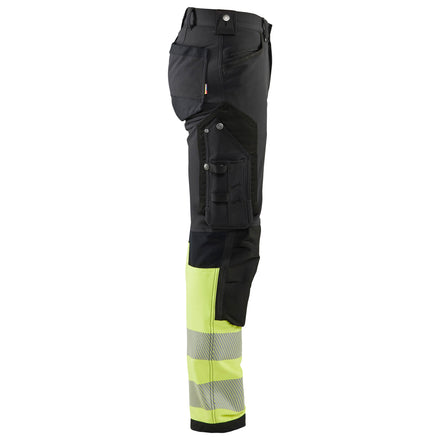 Blaklader 1193 Hi Vis Trousers 4 Way Stretch Without Nail Pockets Black Hi Vis Yellow Right