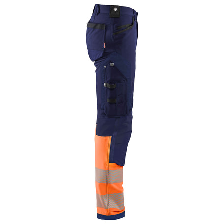 Blaklader 1193 Hi Vis Trousers 4 Way Stretch Without Nail Pockets Navy Blue Hi Vis Orange Right