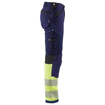 Blaklader 1193 Hi Vis Trousers 4 Way Stretch Without Nail Pockets Navy Blue Hi Vis Yellow Right