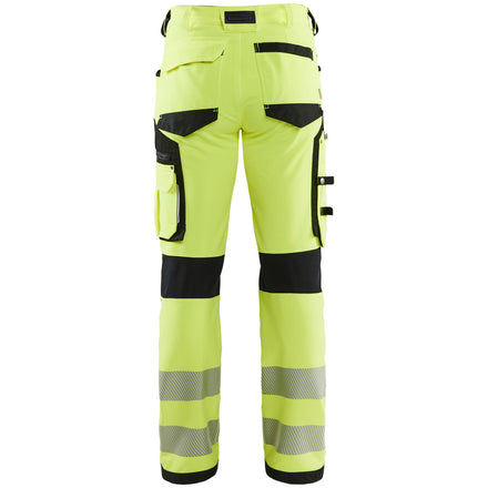 Blaklader 1197 Hi Vis Trousers, 4 Way Stretch Without Nail Pockets Hi Vis Yellow Black Back