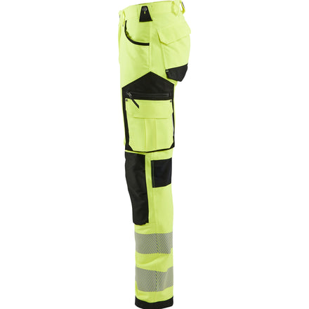 Blaklader 1197 Hi Vis Trousers, 4 Way Stretch Without Nail Pockets Hi Vis Yellow Black Left