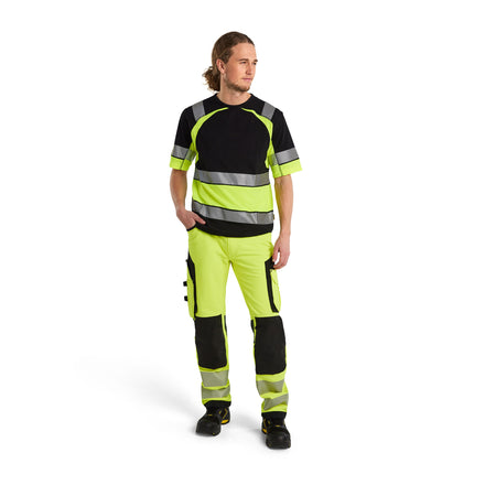 Blaklader 1197 Hi Vis Trousers, 4 Way Stretch Without Nail Pockets Hi Vis Yellow Black Model