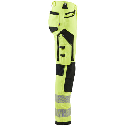 Blaklader 1197 Hi Vis Trousers, 4 Way Stretch Without Nail Pockets Hi Vis Yellow Black Right