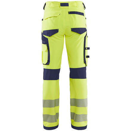 Blaklader 1197 Hi Vis Trousers, 4 Way Stretch Without Nail Pockets Hi Vis Yellow Navy Blue Back