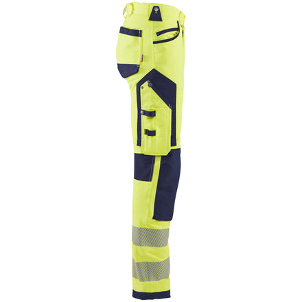 Blaklader 1197 Hi Vis Trousers, 4 Way Stretch Without Nail Pockets Hi Vis Yellow Navy Blue Right