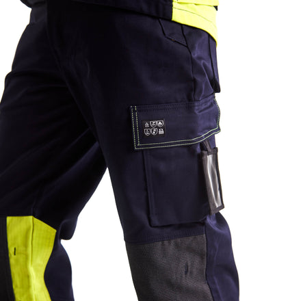 Blaklader 1478 Multinorm Trousers Navy Blue Hi Vis Yellow Feature 1