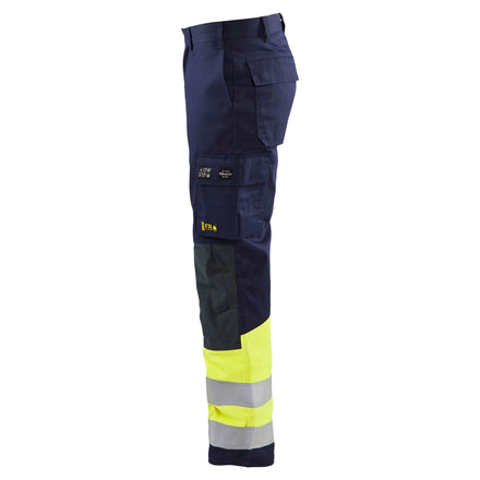 Blaklader 1478 Multinorm Trousers Navy Blue Hi Vis Yellow Left