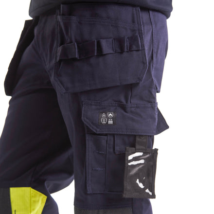 Blaklader 1479 Multinorm Craftsman Trousers Navy Blue Hi Vis Yellow Feature 1