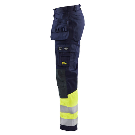 Blaklader 1479 Multinorm Craftsman Trousers Navy Blue Hi Vis Yellow Left