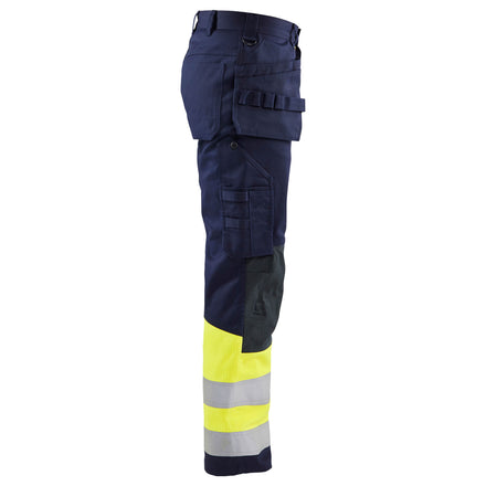 Blaklader 1479 Multinorm Craftsman Trousers Navy Blue Hi Vis Yellow Right