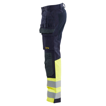 Blaklader 1487 Multinorm Inherent Trousers With Stretch Navy Blue Hi Vis Yellow Left