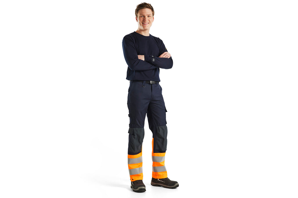 Blaklader 1488 Navy Blue/Hi-Vis Orange Arc Flash & Fire Retardant Multinorm Inherent Trousers