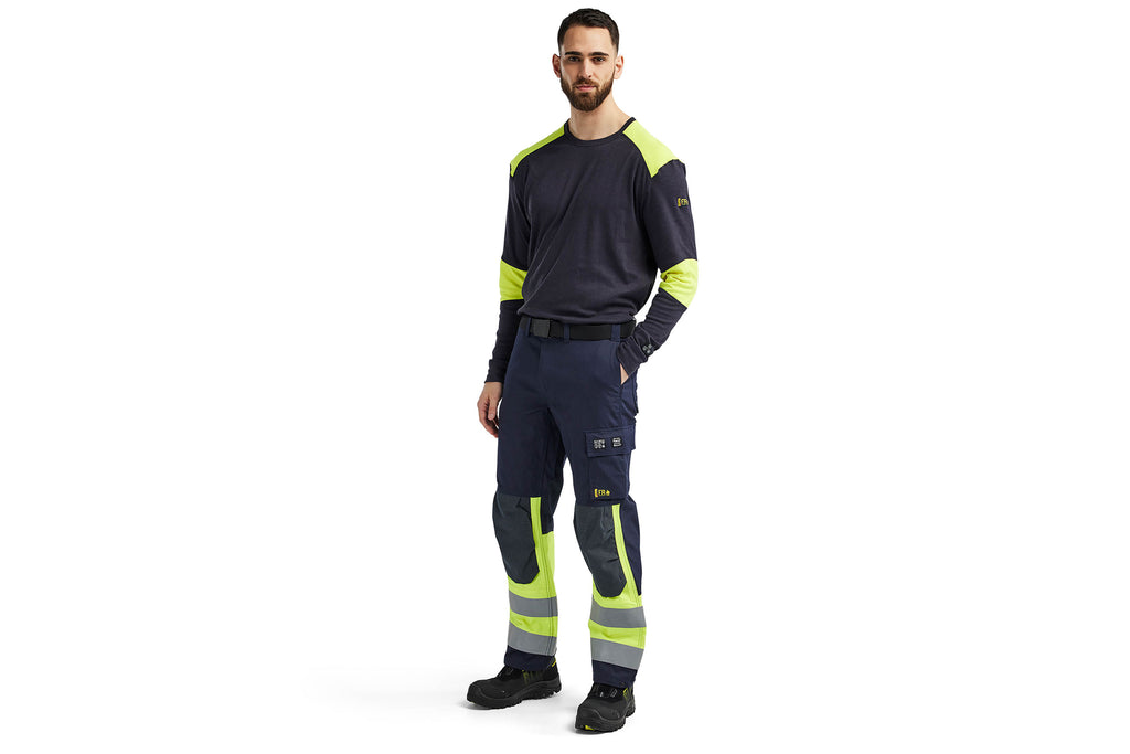 Blaklader 1491 Navy Blue/Hi-Vis Yellow Arc Flash & Fire Retardant Apc 2 Multinorm Inherent Trousers