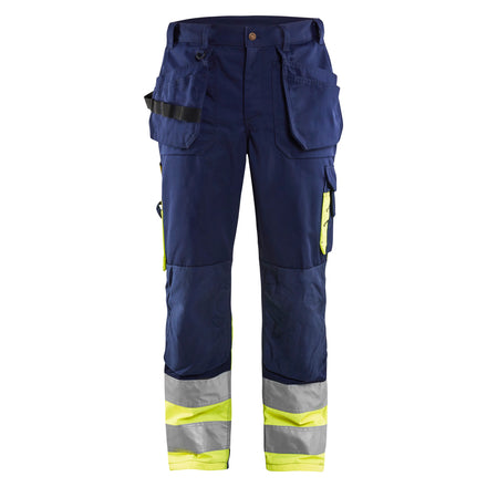 Blaklader 1529 Hi Vis Trousers Navy Blue Hi Vis Yellow Front