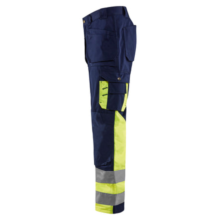 Blaklader 1529 Hi Vis Trousers Navy Blue Hi Vis Yellow Left