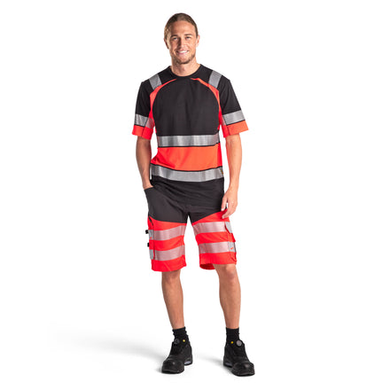 Blaklader 1541 Hi Vis Shorts With Stretch Black Hi Vis Red Model
