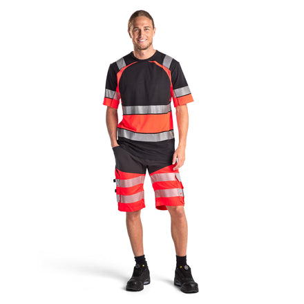 Blaklader 1541 Hi Vis Shorts With Stretch Black Red Hi Vis Model
