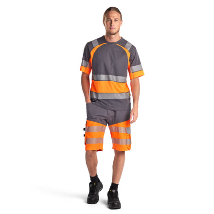 Blaklader 1541 Hi Vis Shorts With Stretch Grey Hi Vis Orange Model