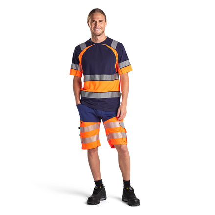 Blaklader 1541 Hi Vis Shorts With Stretch Navy Blue Hi Vis Orange Model