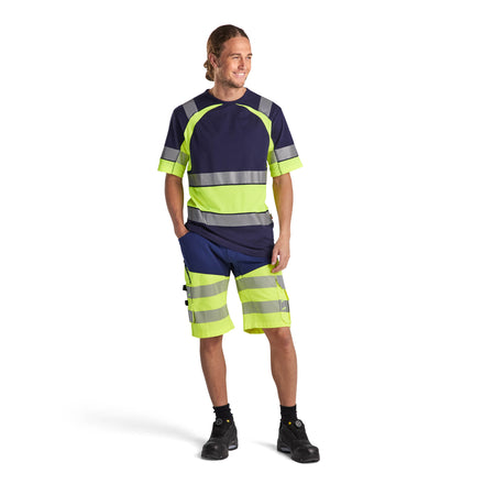 Blaklader 1541 Hi Vis Shorts With Stretch Navy Blue Hi Vis Yellow Model