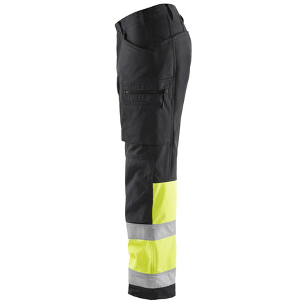 Blaklader 1562 Hi Vis Softshell Trousers Black Hi Vis Yellow Left