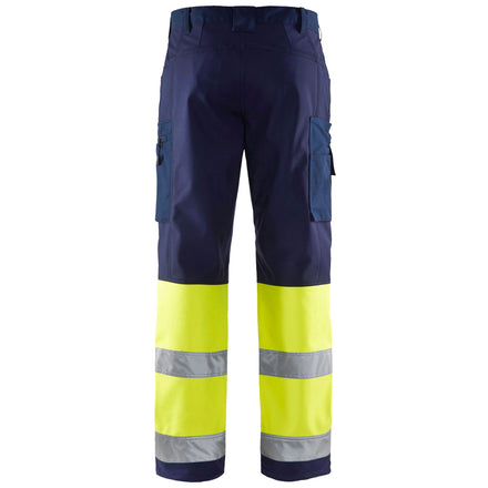 Blaklader 1562 Hi Vis Softshell Trousers Navy Blue Hi Vis Yellow Back