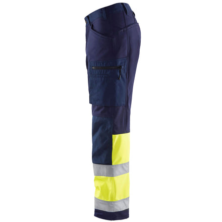 Blaklader 1562 Hi Vis Softshell Trousers Navy Blue Hi Vis Yellow Left