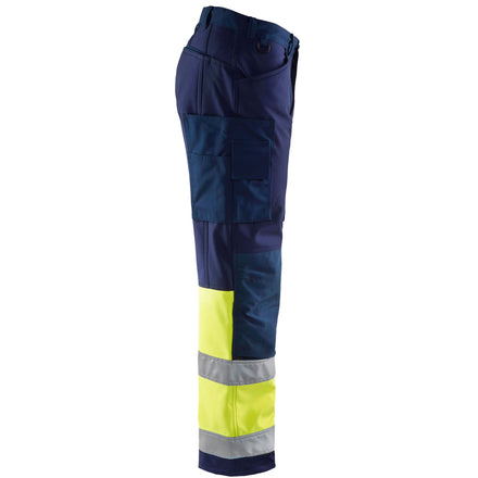 Blaklader 1562 Hi Vis Softshell Trousers Navy Blue Hi Vis Yellow Right
