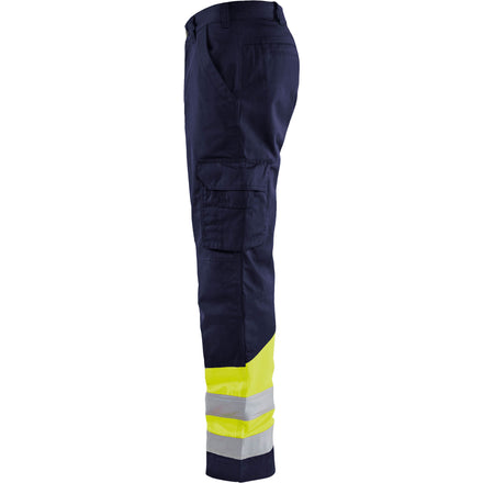 Blaklader 1564 Hi Vis Trousers Navy Blue Hi Vis Yellow Left