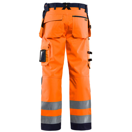 Blaklader 1567 Hi Vis Softshell Craftsman Trousers Hi Vis Orange Navy Blue Back