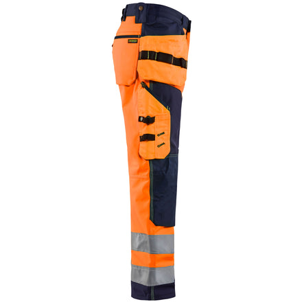 Blaklader 1567 Hi Vis Softshell Craftsman Trousers Hi Vis Orange Navy Blue Right