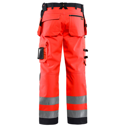 Blaklader 1567 Hi Vis Softshell Craftsman Trousers Hi Vis Red Black Back