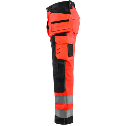 Blaklader 1567 Hi Vis Softshell Craftsman Trousers Hi Vis Red Black Left
